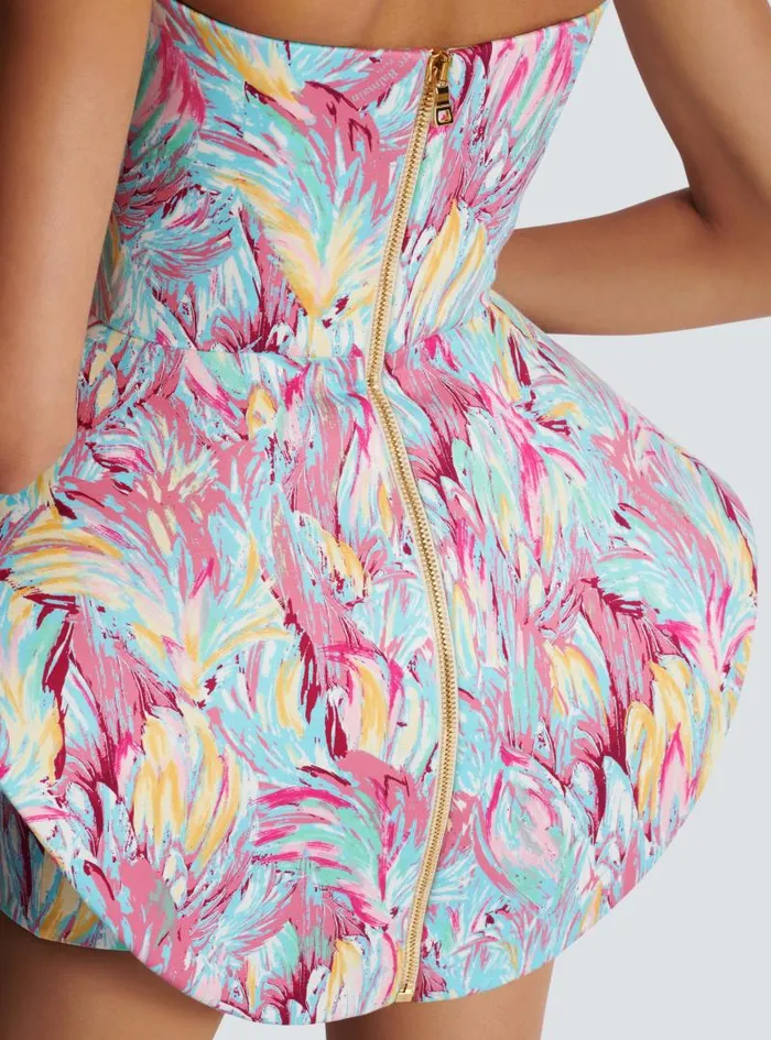 Balmain Dresses Women Peplum Bustier Dress With Feather Print Multicolor