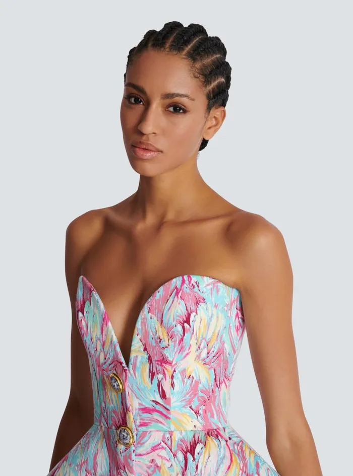 Balmain Dresses Women Peplum Bustier Dress With Feather Print Multicolor