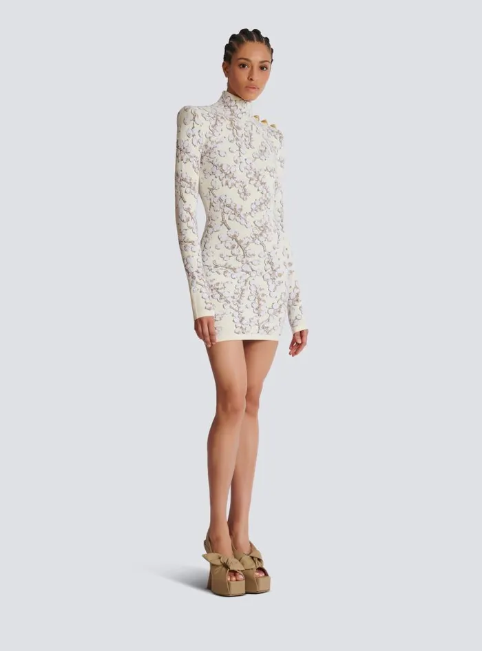 Balmain Dresses Women Redcurrant Jacquard Knit Short Dress White