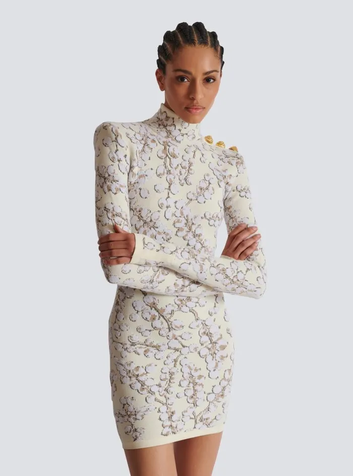 Balmain Dresses Women Redcurrant Jacquard Knit Short Dress White