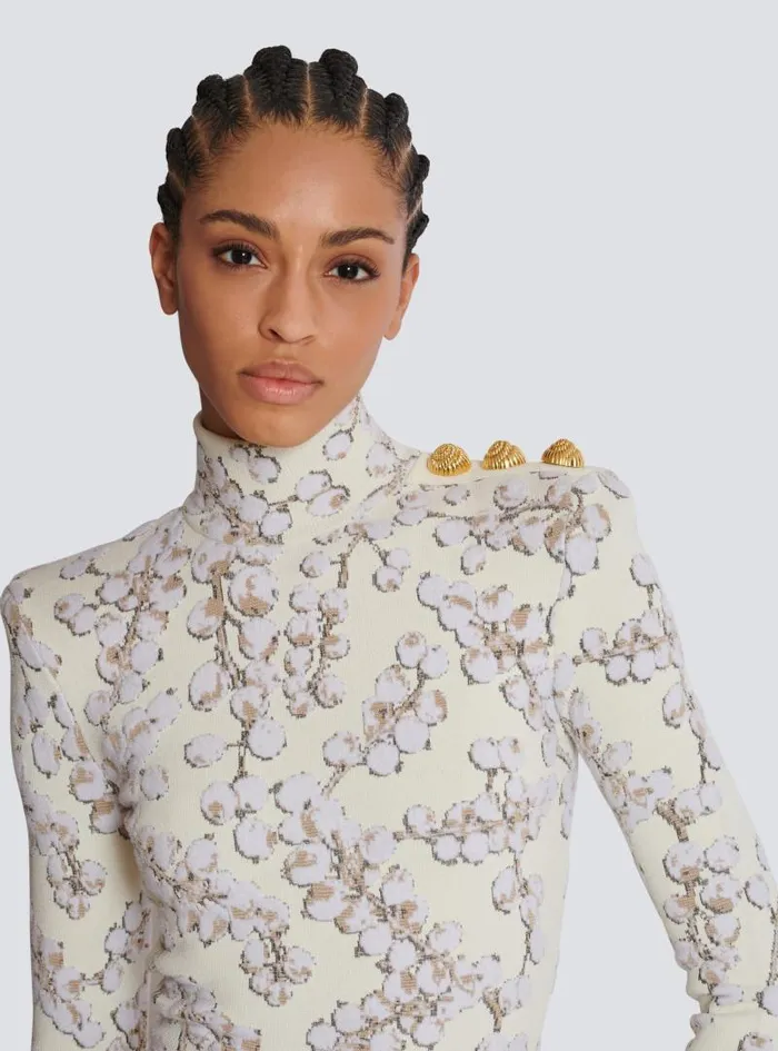 Balmain Dresses Women Redcurrant Jacquard Knit Short Dress White