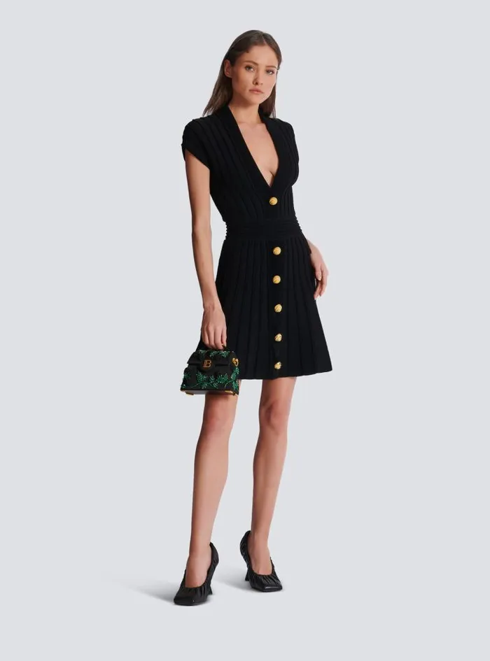 Balmain Dresses Women Short Velvet Dress With Buttons Black