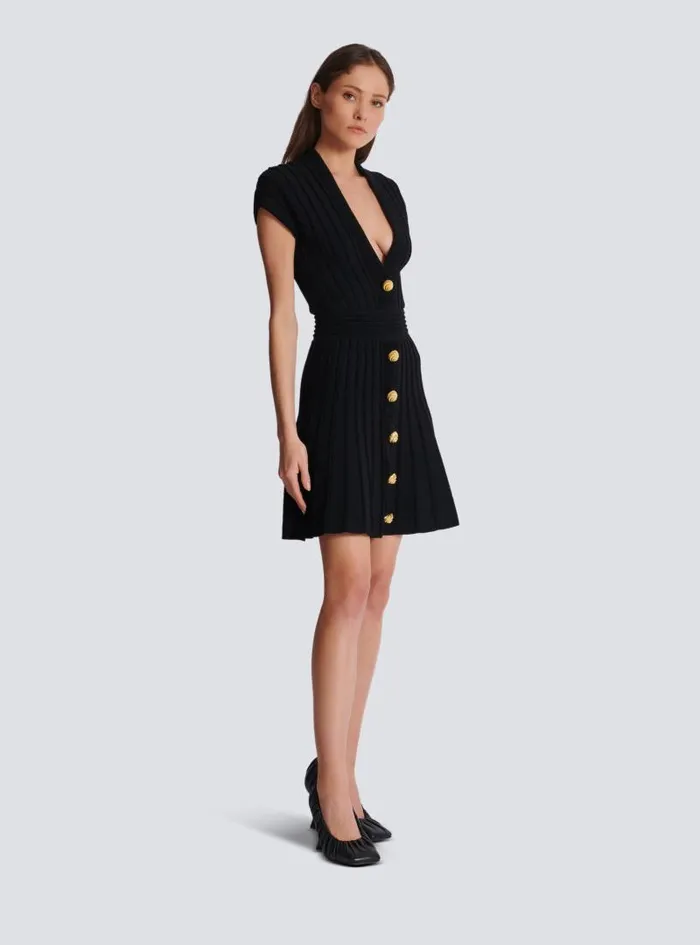 Balmain Dresses Women Short Velvet Dress With Buttons Black