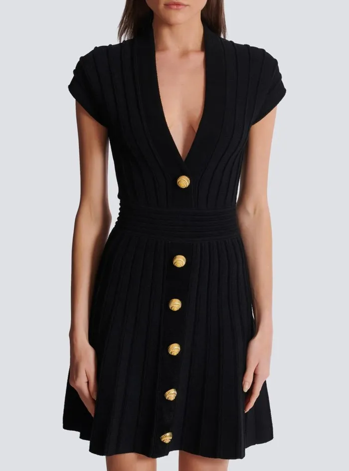 Balmain Dresses Women Short Velvet Dress With Buttons Black