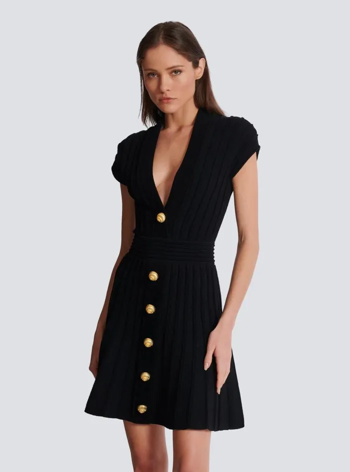 Balmain Dresses Women Short Velvet Dress With Buttons Black