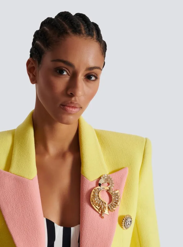 Balmain Fashion Jewelry Women Brass And Crystal Flamingo Brooch Gold