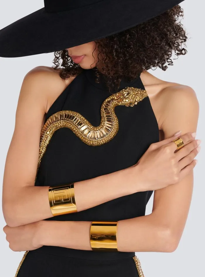 Balmain Fashion Jewelry Women Tubular Bracelet In Engraved Brass Gold
