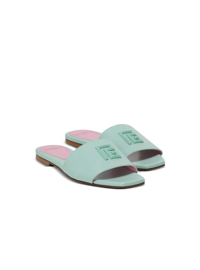 Balmain Flat Shoes Women Dafne PB Mules In Calfskin Blue