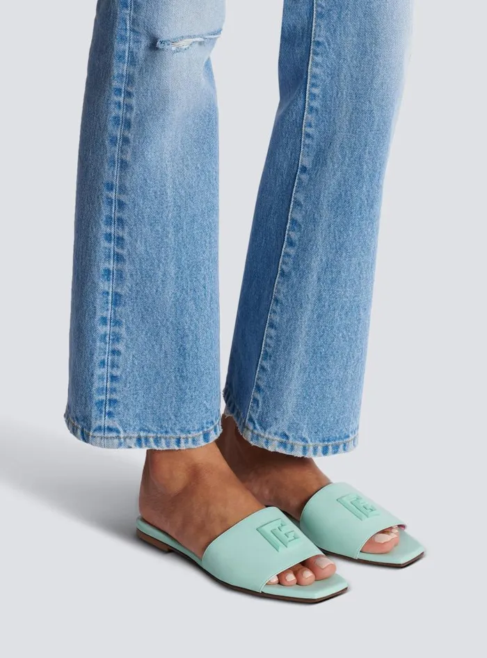 Balmain Flat Shoes Women Dafne PB Mules In Calfskin Blue