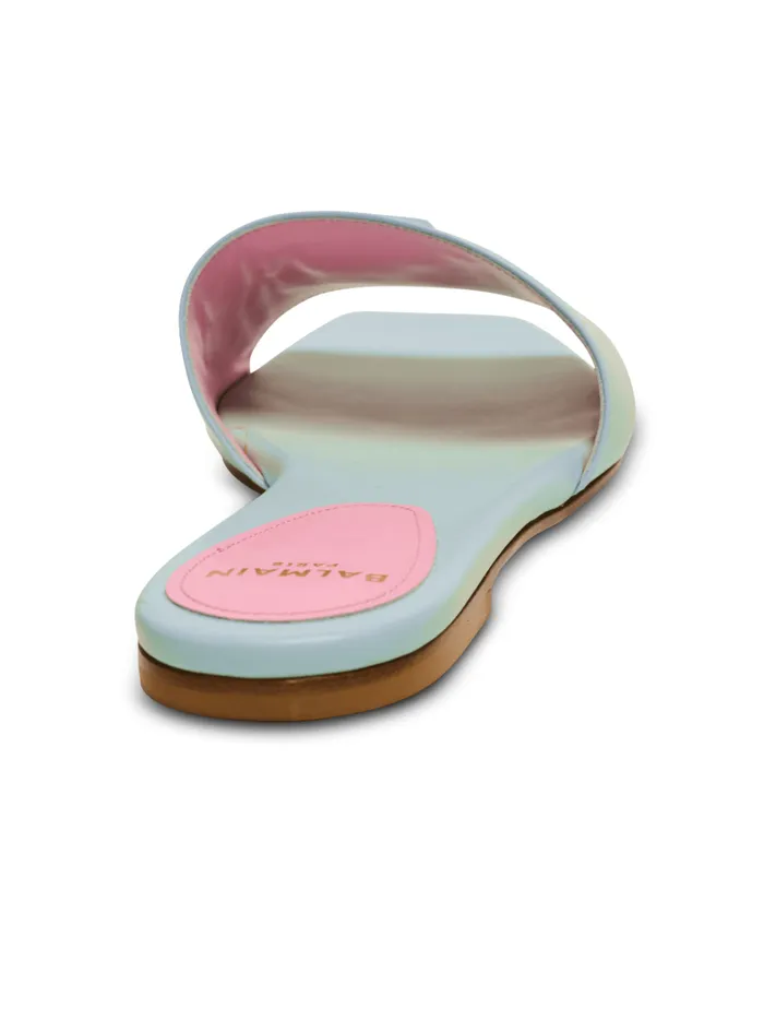 Balmain Flat Shoes Women Dafne PB Mules In Calfskin Blue
