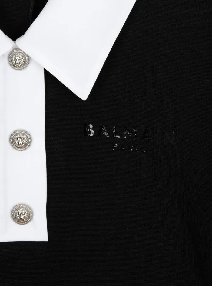 Balmain Girls 410 Years Kids Paris Twotone Polo Sweatshirt Black