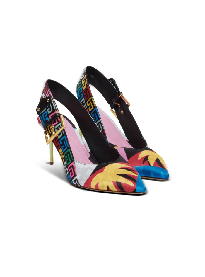 Balmain High Heels and Pumps Women Heeled Ruby Slingbacks In Printed Satin Multicolor