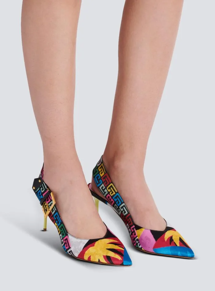 Balmain High Heels and Pumps Women Heeled Ruby Slingbacks In Printed Satin Multicolor
