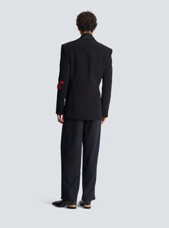 Balmain Jackets And Blazers Men Crepe 1button Jacket With Kiss Embroidery Black