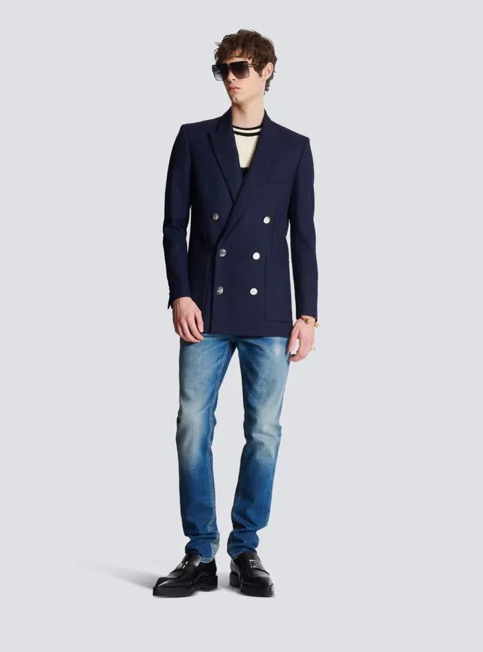 Balmain Jackets And Blazers Men Doublebreasted Buttoned Blazer Navy