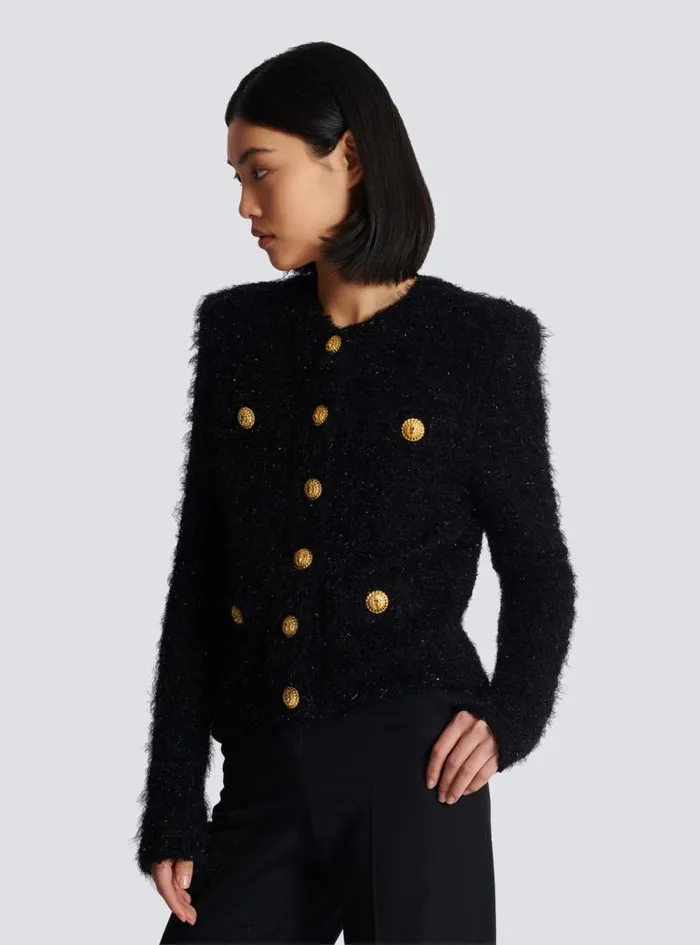 Balmain Jackets And Blazers Women Buttons Tweed Jacket Black