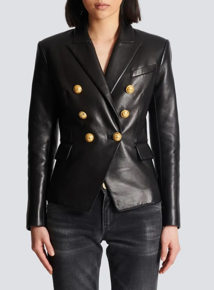 Balmain Jackets And Blazers Women Classic 6button Leather Jacket Black
