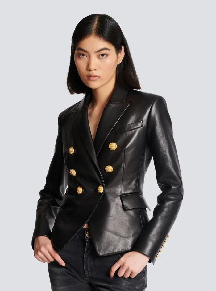 Balmain Jackets And Blazers Women Classic 6button Leather Jacket Black