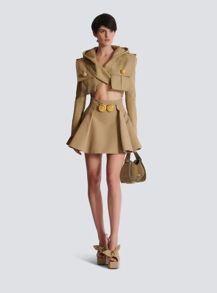 Balmain Jackets And Blazers Women Cotton Cropped Hooded Jacket Beige