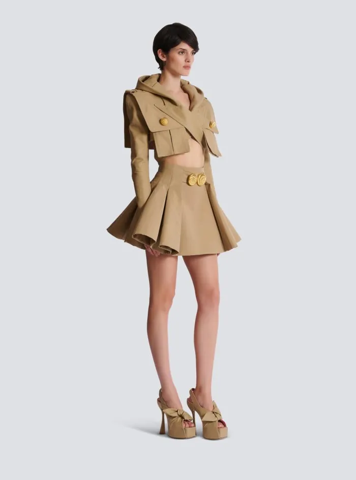 Balmain Jackets And Blazers Women Cotton Cropped Hooded Jacket Beige