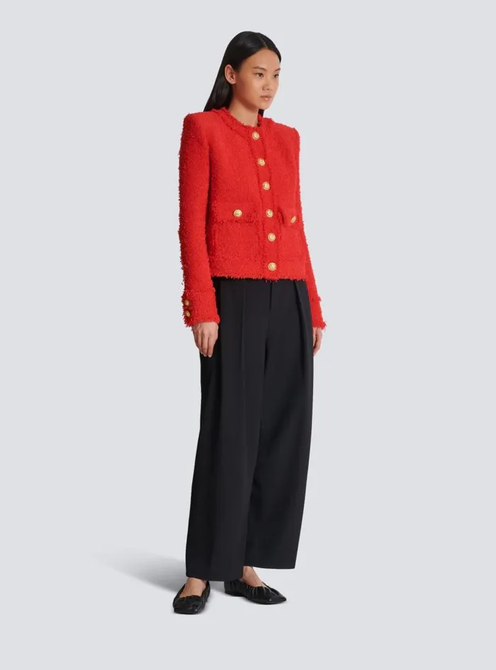 Balmain Jackets And Blazers Women Cropped Tweed Jacket Red