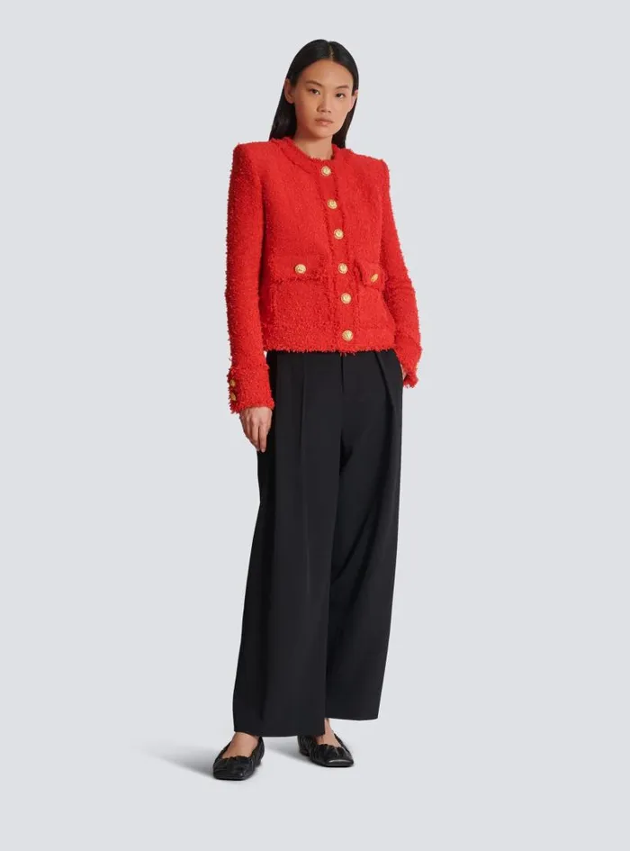 Balmain Jackets And Blazers Women Cropped Tweed Jacket Red
