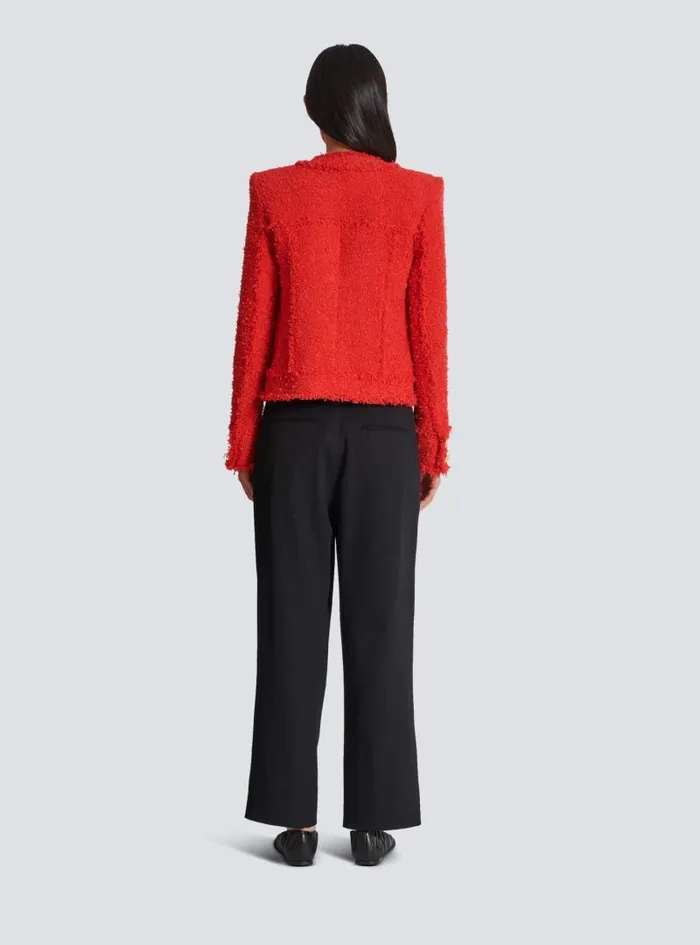 Balmain Jackets And Blazers Women Cropped Tweed Jacket Red