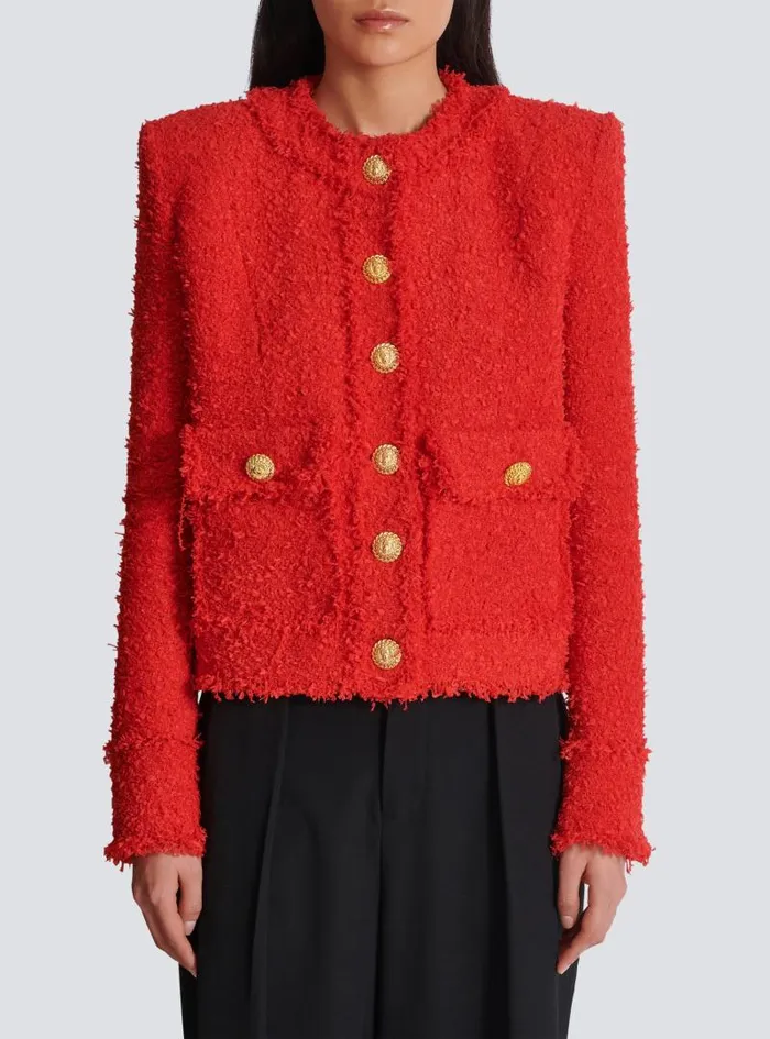 Balmain Jackets And Blazers Women Cropped Tweed Jacket Red