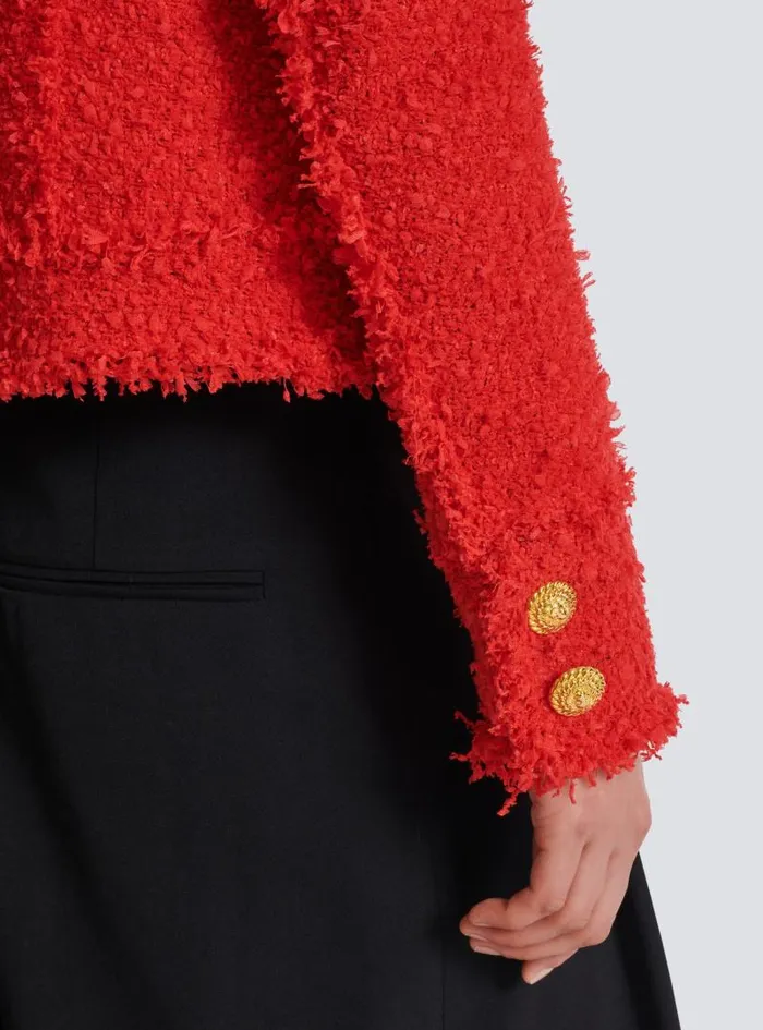 Balmain Jackets And Blazers Women Cropped Tweed Jacket Red