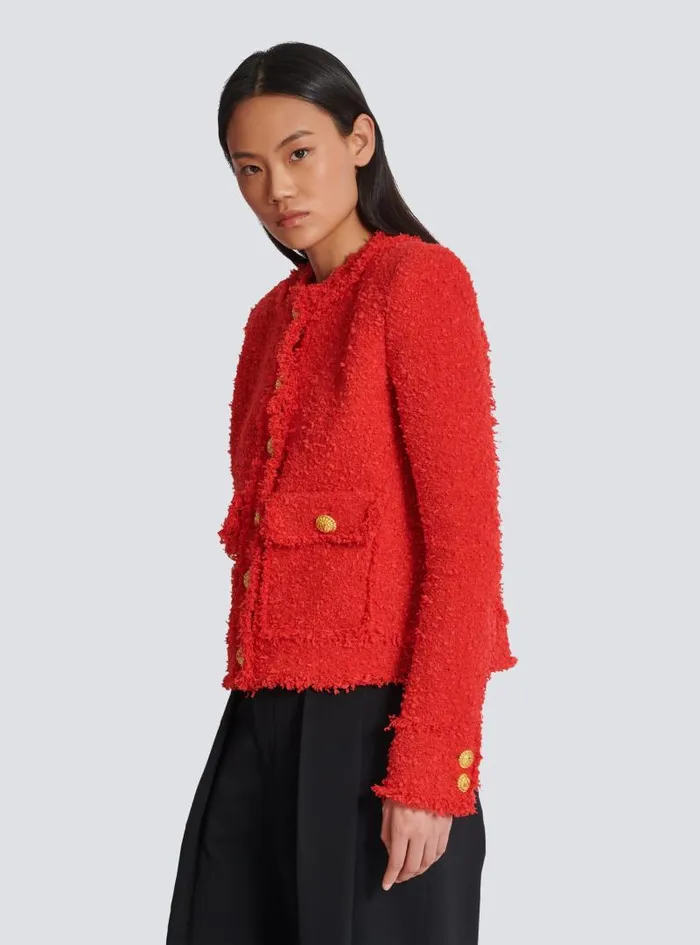 Balmain Jackets And Blazers Women Cropped Tweed Jacket Red