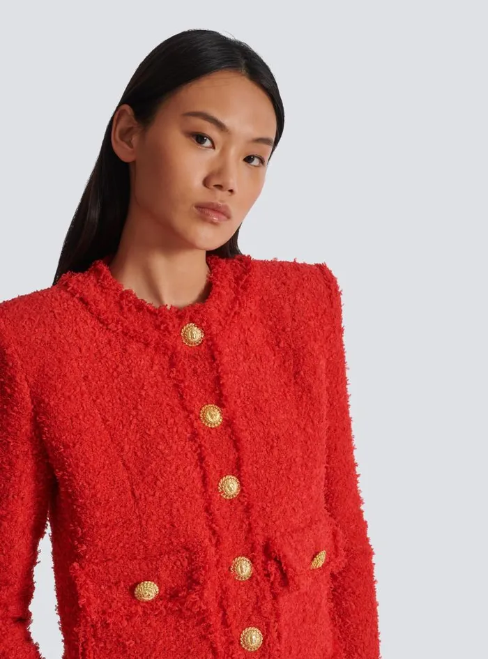 Balmain Jackets And Blazers Women Cropped Tweed Jacket Red