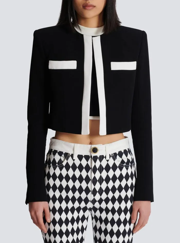 Balmain Jackets And Blazers Women Twotone Crepe Spencer Jacket Black