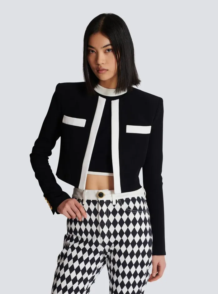Balmain Jackets And Blazers Women Twotone Crepe Spencer Jacket Black