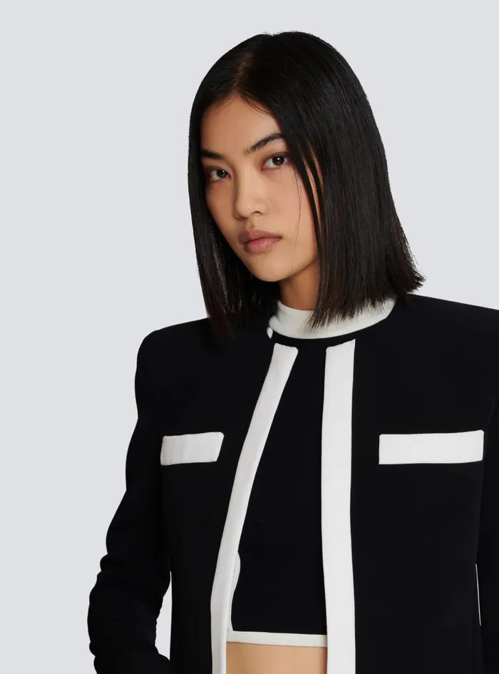Balmain Jackets And Blazers Women Twotone Crepe Spencer Jacket Black