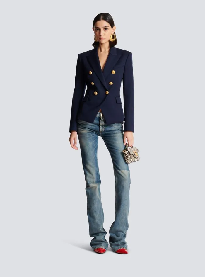 Balmain Jackets And Blazers Women Wool Doublebreasted Jacket Navy