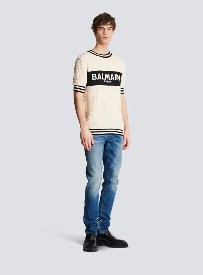 Balmain Knitwear Men Cotton Terry Tshirt White