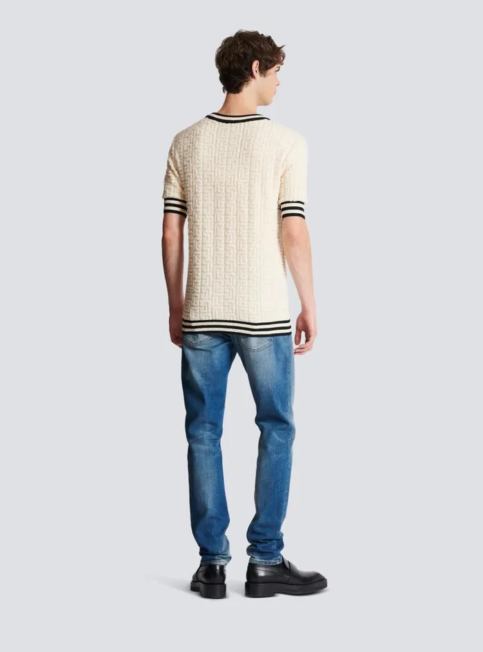 Balmain Knitwear Men Cotton Terry Tshirt White