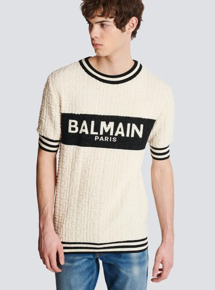 Balmain Knitwear Men Cotton Terry Tshirt White