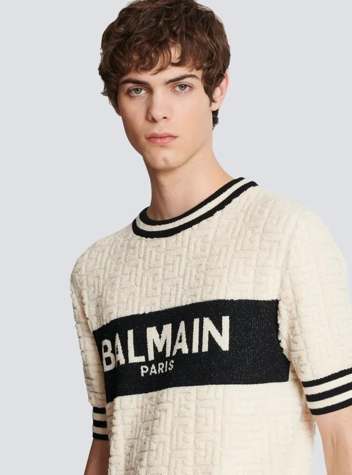 Balmain Knitwear Men Cotton Terry Tshirt White
