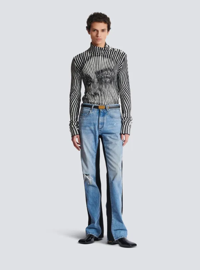 Balmain Knitwear Men Face Twotone Knit Jumper Black
