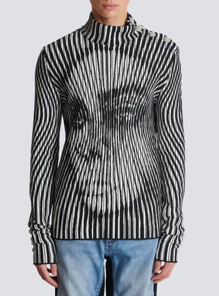 Balmain Knitwear Men Face Twotone Knit Jumper Black
