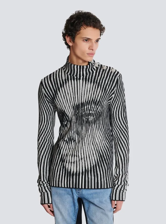Balmain Knitwear Men Face Twotone Knit Jumper Black