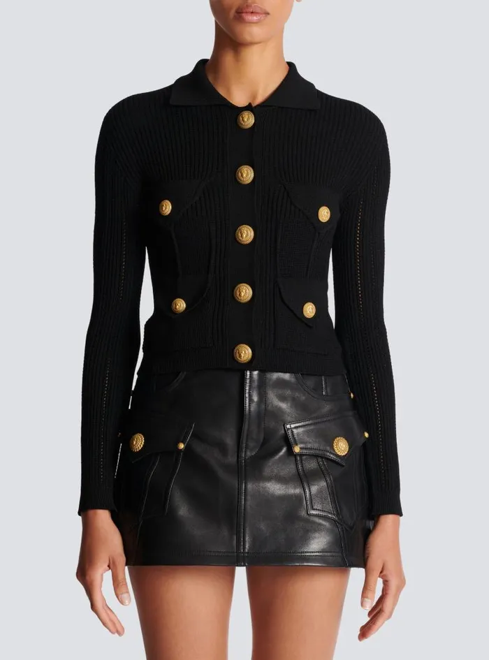Balmain Knitwear Women Buttoned Knit Cardigan Black