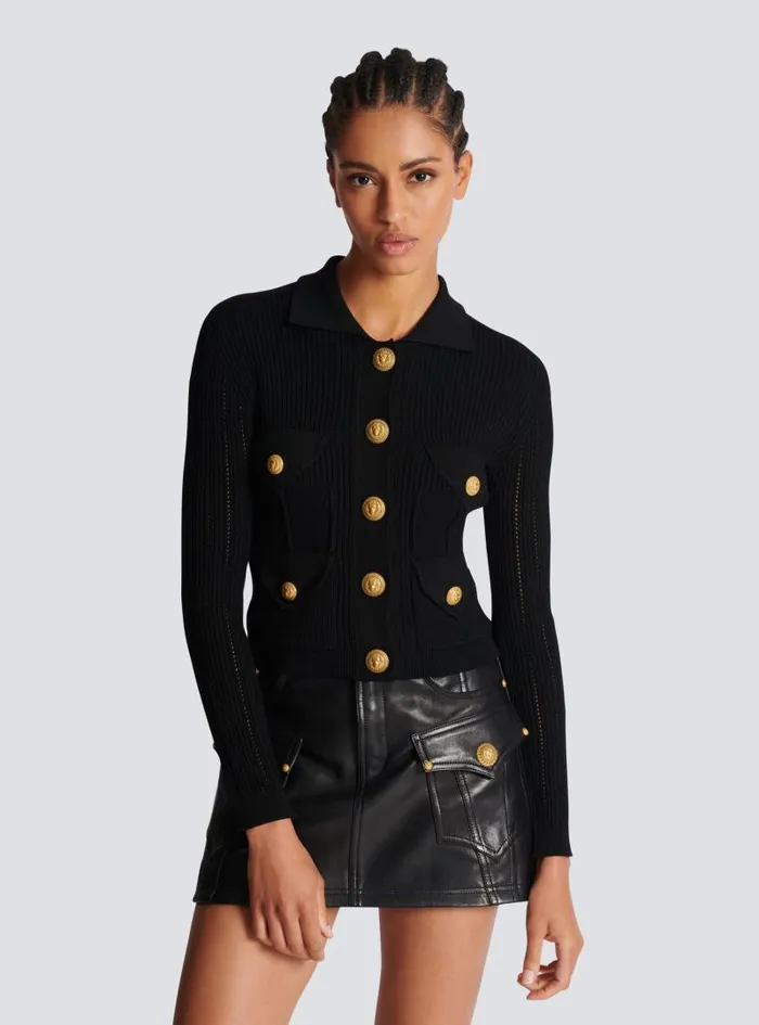 Balmain Knitwear Women Buttoned Knit Cardigan Black