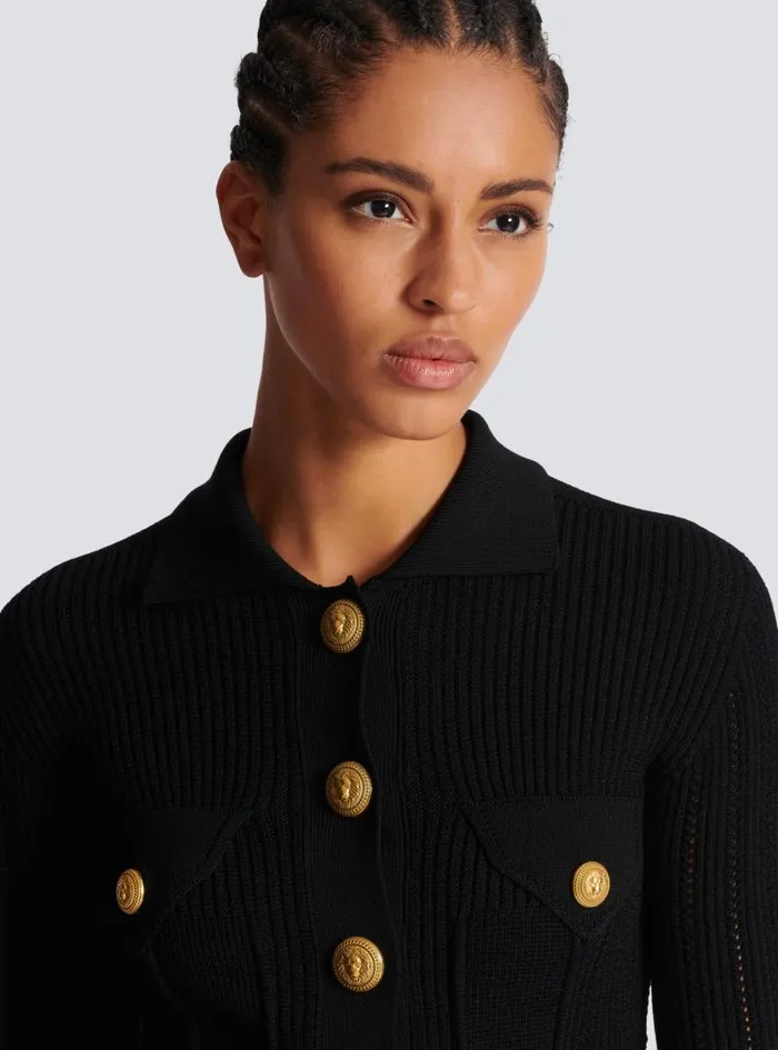 Balmain Knitwear Women Buttoned Knit Cardigan Black