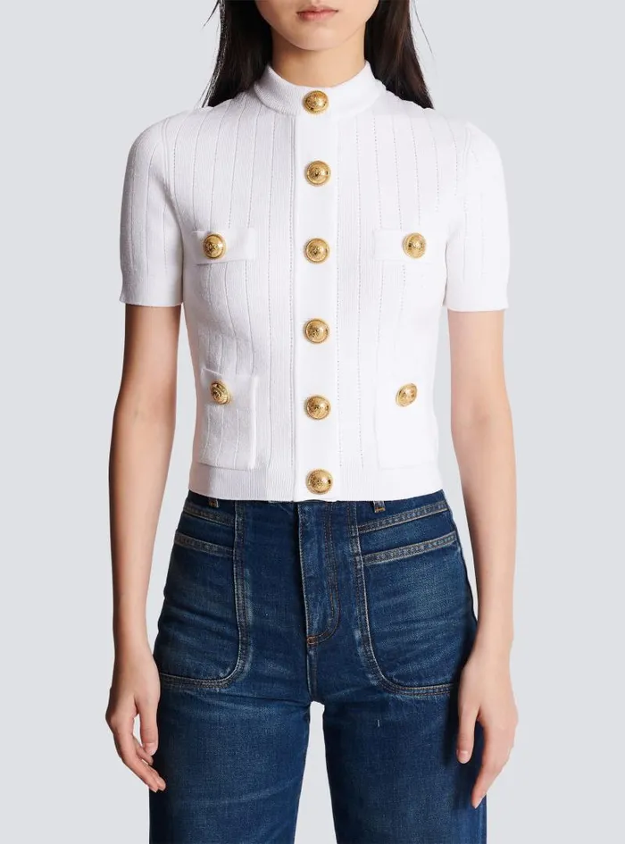 Balmain Knitwear Women Buttoned Knit Cardigan White