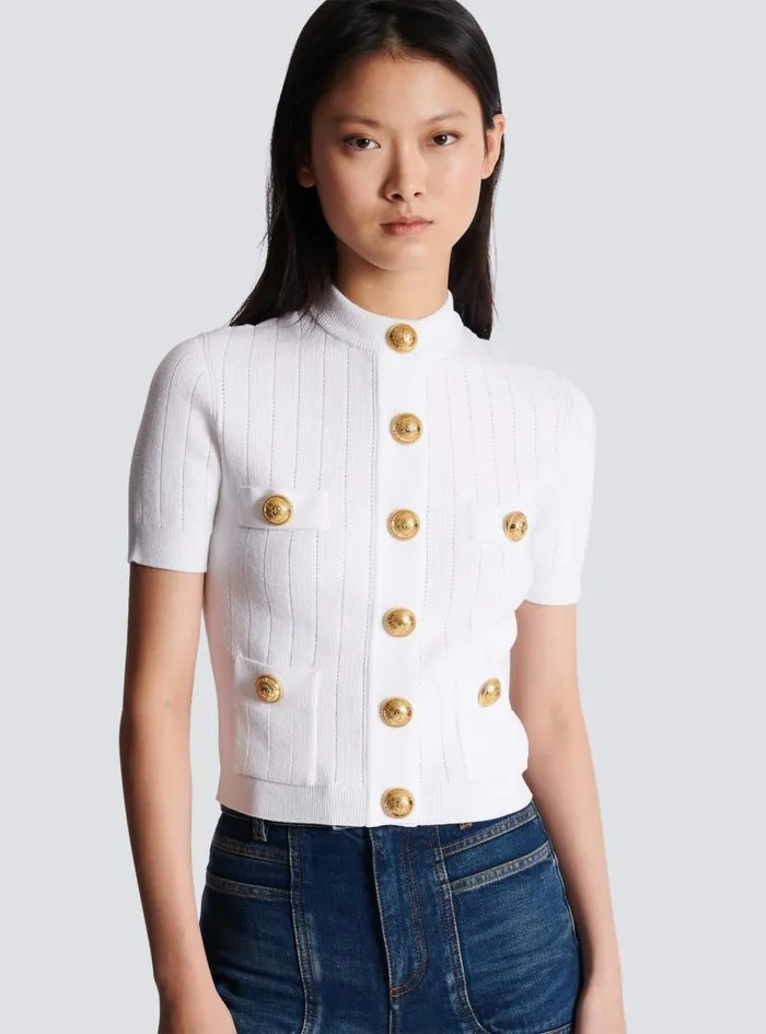 Balmain Knitwear Women Buttoned Knit Cardigan White
