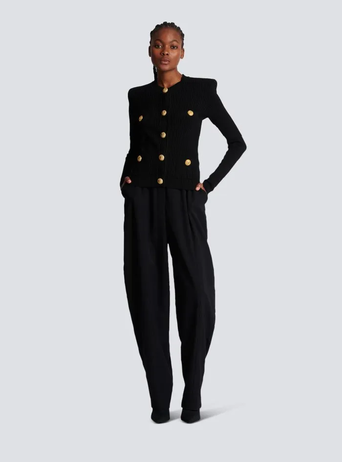 Balmain Knitwear Women Cropped Ecodesigned Knit Cardigan With Goldtone Buttons Black Balmain Knitwear Women Cropped Ecodesigned Knit Cardigan With Goldtone Buttons Black