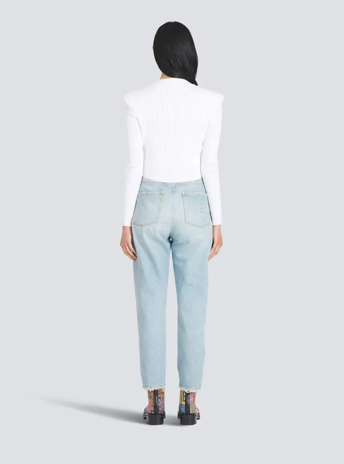 Balmain Knitwear Women Cropped Ecodesigned Knit Cardigan With Goldtone Buttons White