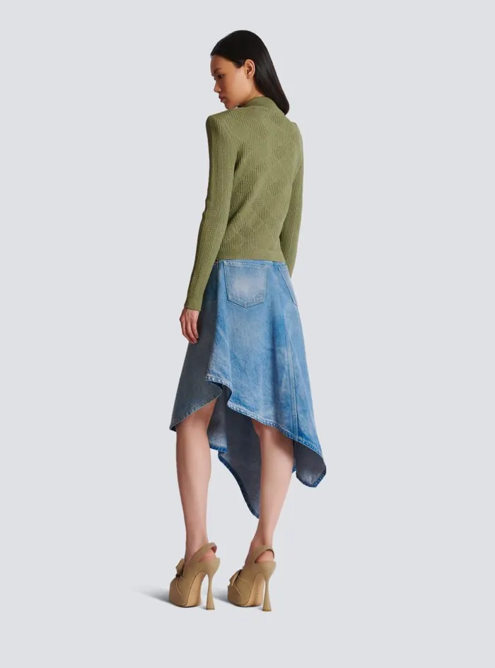 Balmain Knitwear Women Gingham Openwork Knit Cardigan Green